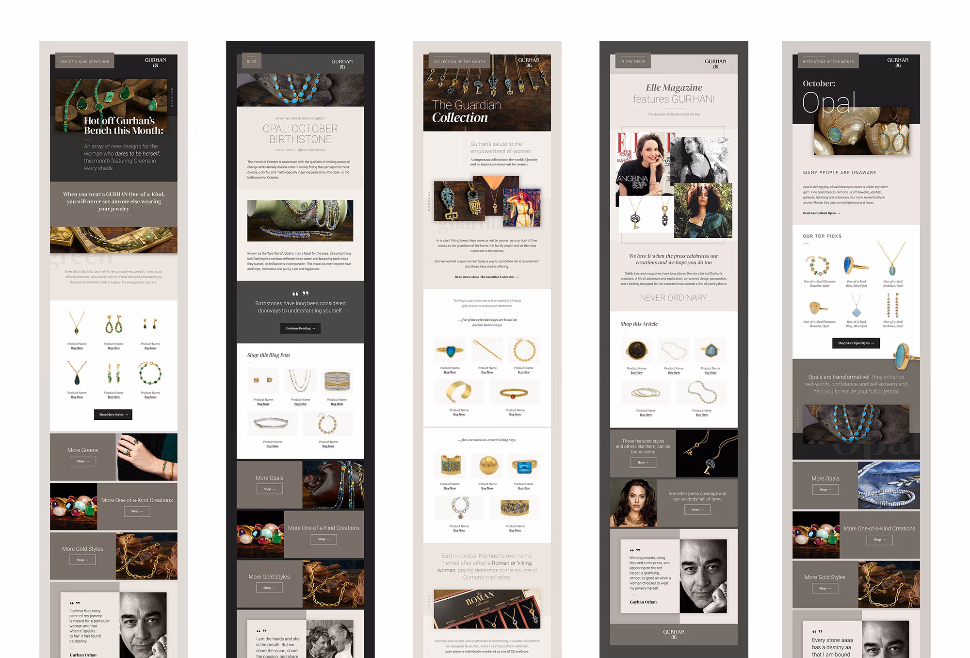 Gurhan luxury jewelry HTML email design — elegant email marketing template design and development